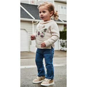 Mayoral‎ Baby Girl Flared Jeans 12-18 Months NWT Heart Pockets Blue Denim Pants